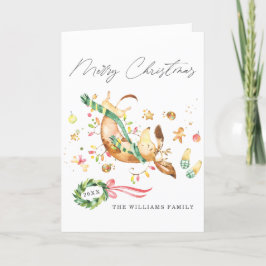 Schattige Cute Happy Dog Dachshund-kerstlampjes Feestdagen Kaart