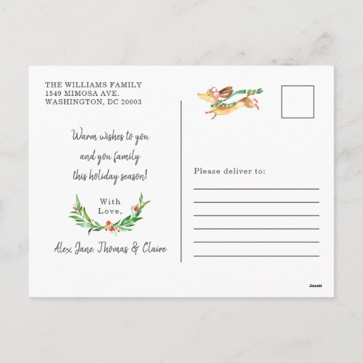 Schattige Cute Happy Dog Dachshund-kerstlampjes Feestdagenkaart (Achterkant)