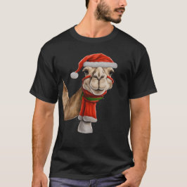 Schattige Cute Kameel met Kerstman Hoed Kerstmis v T-shirt