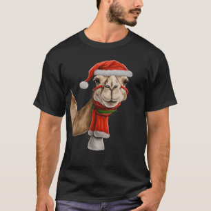 Schattige Cute Kameel met Kerstman Hoed Kerstmis v T-shirt