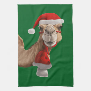 Schattige Cute Kameel met Kerstman Hoed Kerstmis v Theedoek