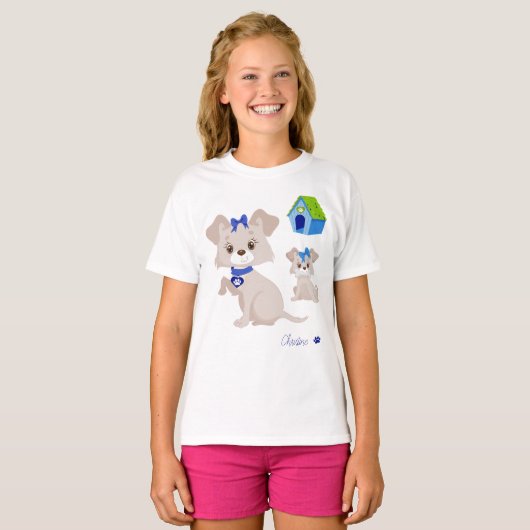 Schattige Cute mammie Dog met Puppy Kind T-shirt (Voorkant volledig)