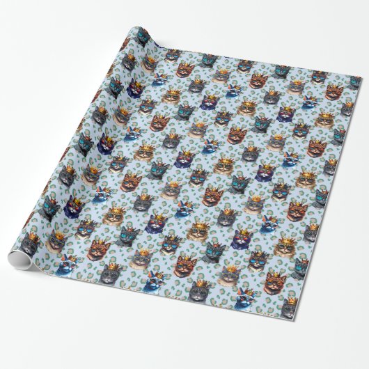 Schattige Cute Royal Cats die Pattern herhalen Cadeaupapier (Uitgerold)