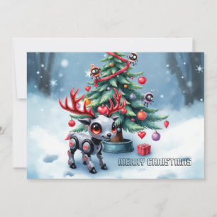 Schattige Cyberpunk Rendier met Kerstboom Feestdagenkaart