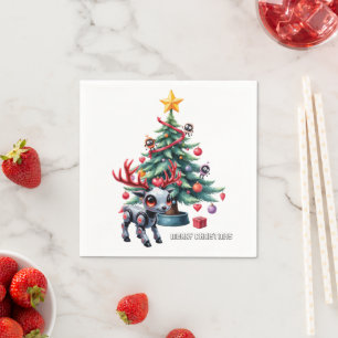 Schattige Cyberpunk Rendier met Kerstboom  Servet