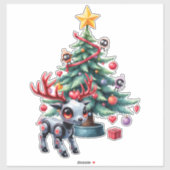 Schattige Cyberpunk Rendier met Kerstboom Sticker (Vel)