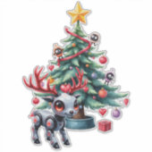Schattige Cyberpunk Rendier met Kerstboom Sticker (Voorkant)