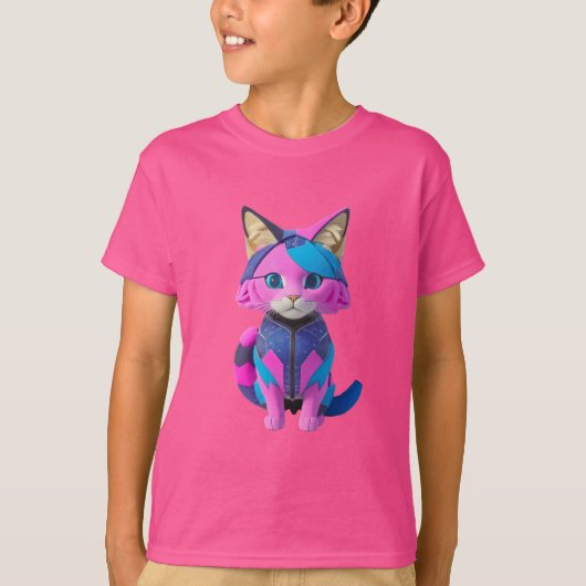 Schattige cyborg kattenportret t-shirt (Voorkant)