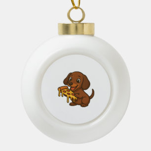 Schattige Dachshond cartoon pizza pizza liefhebber Keramische Bal Ornament