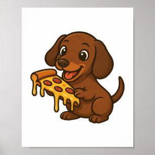 Schattige Dachshond-cartoon pizzaliefhebber hond Poster