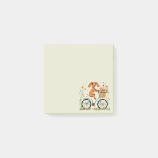 Schattige dachshond hond fietst door lente bloemen post-it® notes (Voorkant)