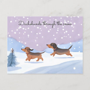 Schattige Dachshonden Worstelhonden in Sneeuw Kers Feestdagenkaart