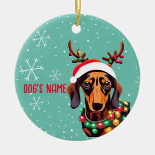 Schattige Dachshund Dog Christmas Gepersonaliseerd Keramisch Ornament