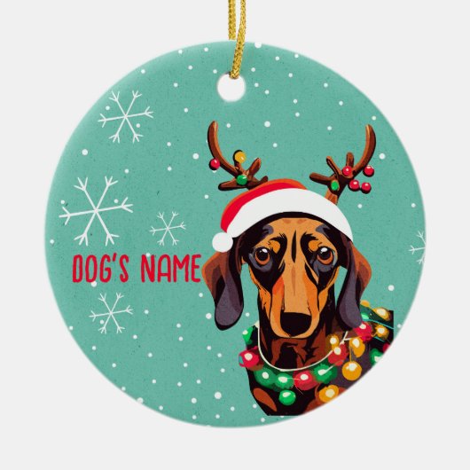Schattige Dachshund Dog Christmas Gepersonaliseerd Keramisch Ornament (Voorkant)