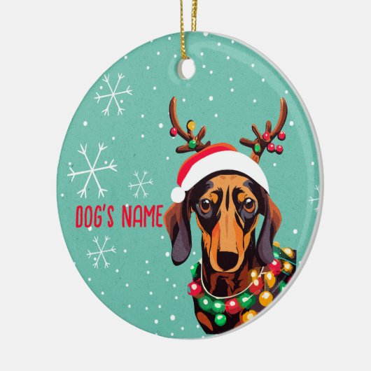 Schattige Dachshund Dog Christmas Gepersonaliseerd Keramisch Ornament (Links)