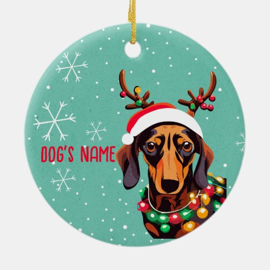 Schattige Dachshund Dog Christmas Gepersonaliseerd Keramisch Ornament (Achterkant)