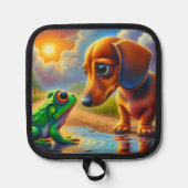 Schattige Dachshund en Kikker Pannenlap (Voorkant)