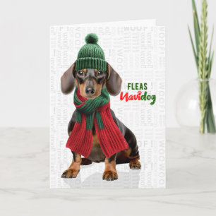 Schattige Dachshund Hond Grappige Vlooien Navidog  Feestdagen Kaart