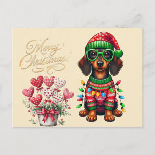 Schattige Dachshund Hond Prettig Kerstmis Vakantie Briefkaart