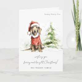 Schattige Dachshund Hondenharige en Bright Christm Feestdagen Kaart