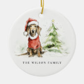 Schattige Dachshund Hondenharige en Bright Christm Keramisch Ornament (Voorkant)
