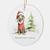 Schattige Dachshund Hondenharige en Bright Christm Keramisch Ornament (Links)