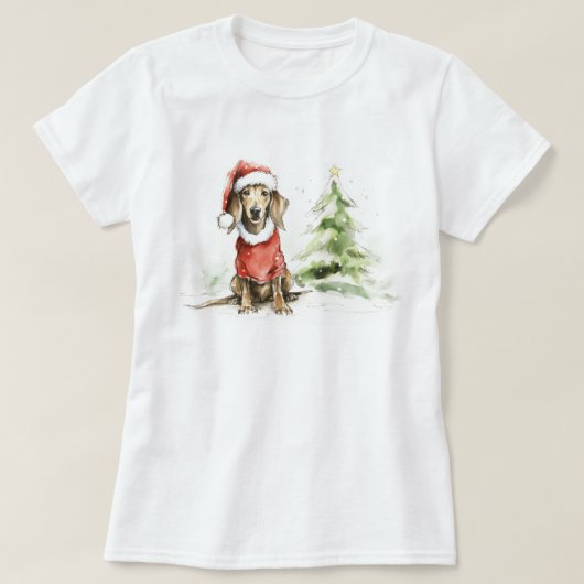 Schattige Dachshund Hondenharige en Bright Christm T-shirt (Design voorkant)