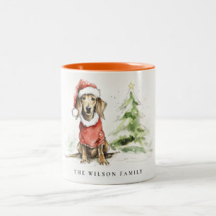 Schattige Dachshund Hondenharige en Bright Christm Tweekleurige Koffiemok