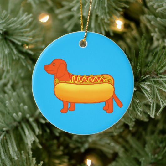 Schattige Dachshund Hotdog Keramisch Ornament (Boom)