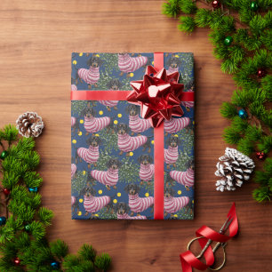 Schattige Dachshund in Roze Trui Mistletoe Marineb Cadeaupapier