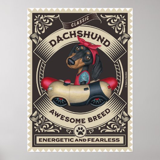 Schattige Dachshund in Worstvormige Auto Poster (Voorkant)