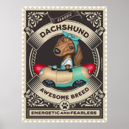Schattige Dachshund in Worstvormige Auto Poster