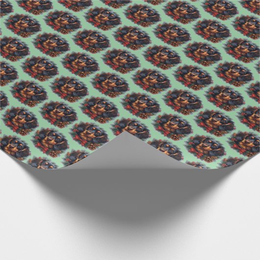 Schattige Dachshund Kerst cadeaupapier (Hoek)