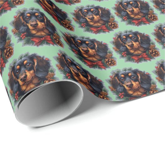 Schattige Dachshund Kerst cadeaupapier (Rol Hoek)
