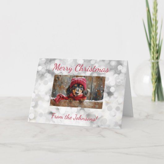 Schattige Dachshund Kerstkaart Aankondiging (Voorkant)