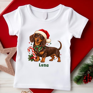 Schattige Dachshund Kerstman Hoed Naam Kinderen Ke T-shirt