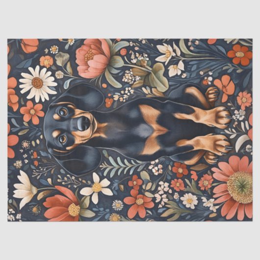 Schattige Dachshund Leuke Bloemen Decoupage Tissuepapier (Voorkant)