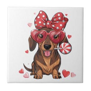 Schattige Dachshund Met Hart Bril En Stippen Tegeltje