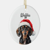Schattige Dachshund met Kerstmuts Keramisch Ornament (Rechts)