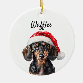 Schattige Dachshund met Kerstmuts Keramisch Ornament