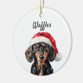 Schattige Dachshund met Kerstmuts Keramisch Ornament (Links)