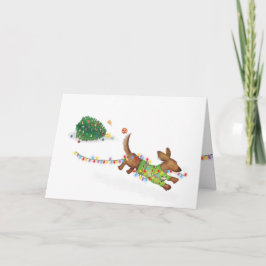 Schattige dachshund met kerstverlichting Kerstkaar Kaart