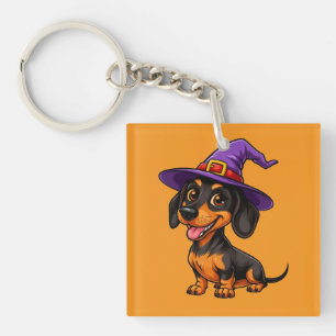 Schattige Dachshund met Paarse Tovenaarshoed Sleutelhanger
