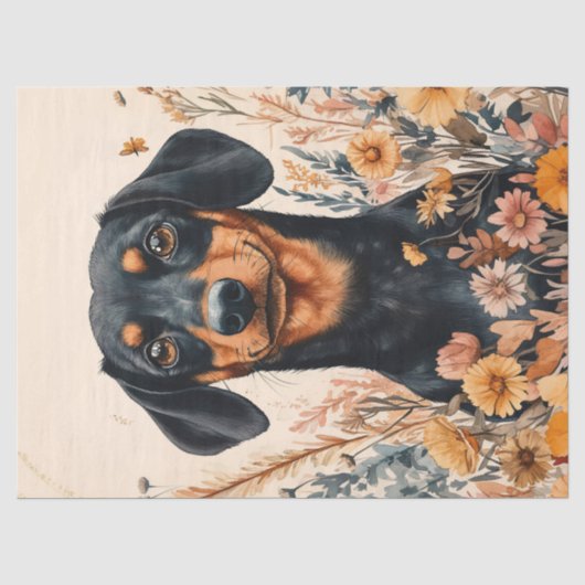 Schattige Dachshund met wilde bloemen decoupage Tissuepapier (Voorkant)
