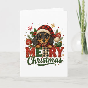 Schattige Dachshund Prettig Kerstfeest Feestdagen Kaart