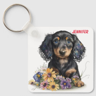 Schattige Dachshund Puppy Dog Sleutelhanger