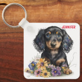 Schattige Dachshund Puppy Dog Sleutelhanger (Voorkant)