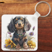 Schattige Dachshund Puppy Dog Sleutelhanger (Achterkant)
