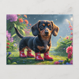 Schattige Dachshund Puppy met Regenlaarzen Briefkaart
