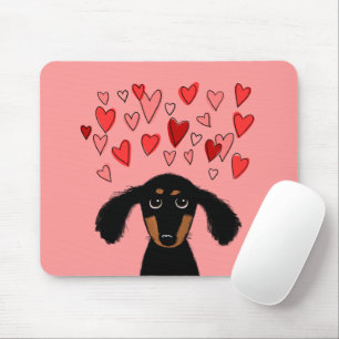 Schattige Dachshund Puppy met Valentijnsharten Muismat